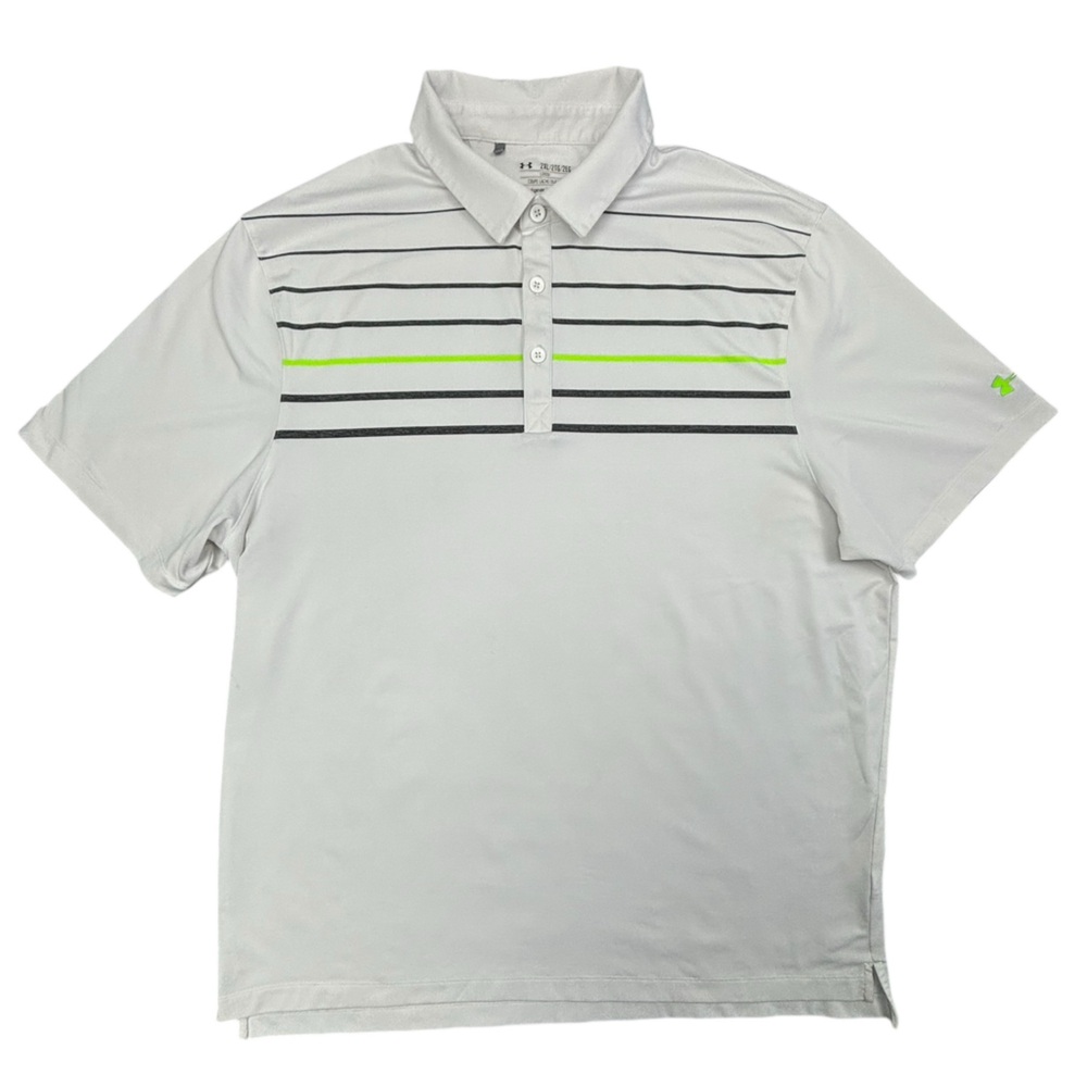 Under Armour White Polo with Black and Neon Green Stripes